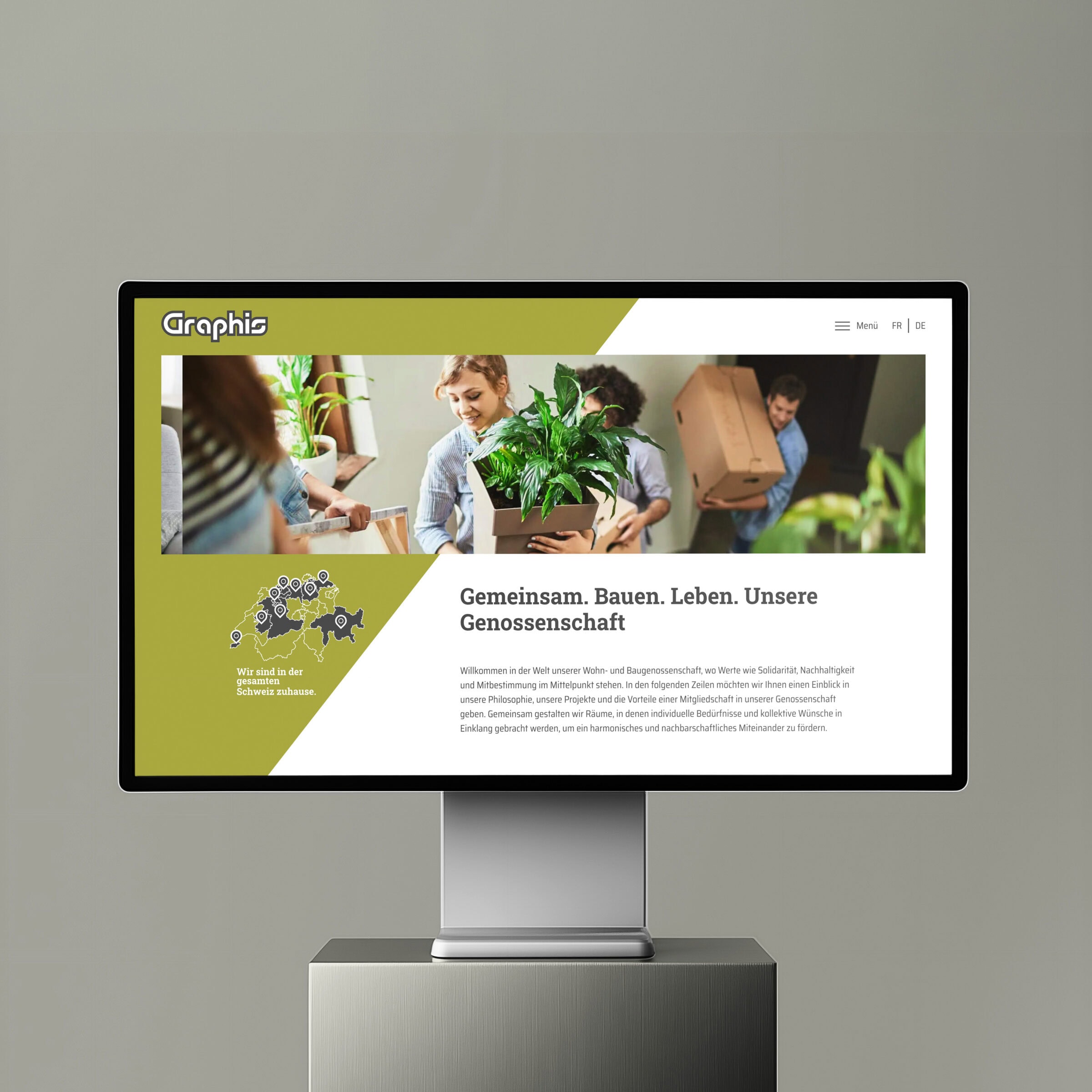 bildschirm mit der website der bau- und wohngenossenschaft graphis