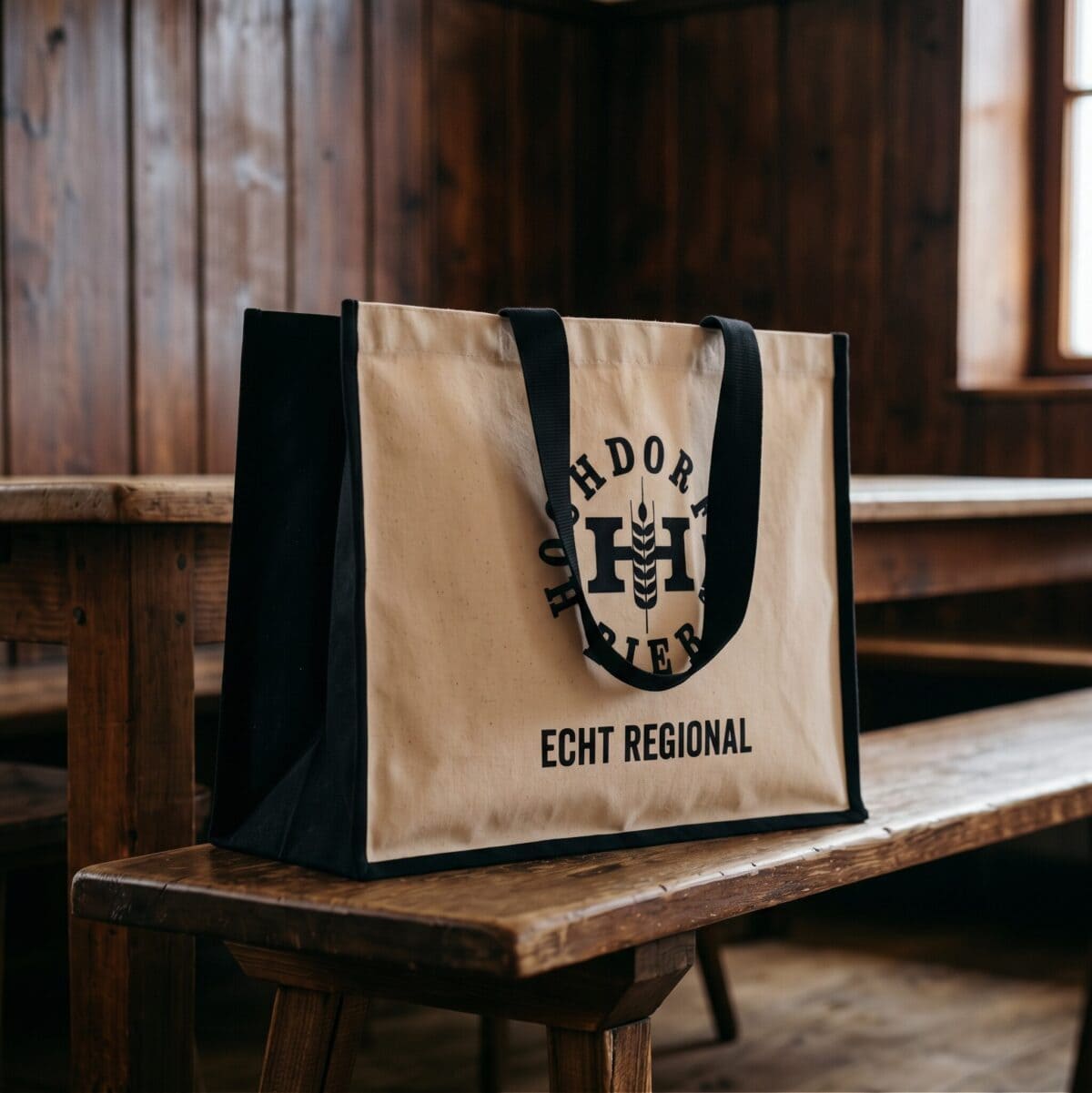 stofftasche von hochdorfer bier mit dem aufdruck «echt regional»