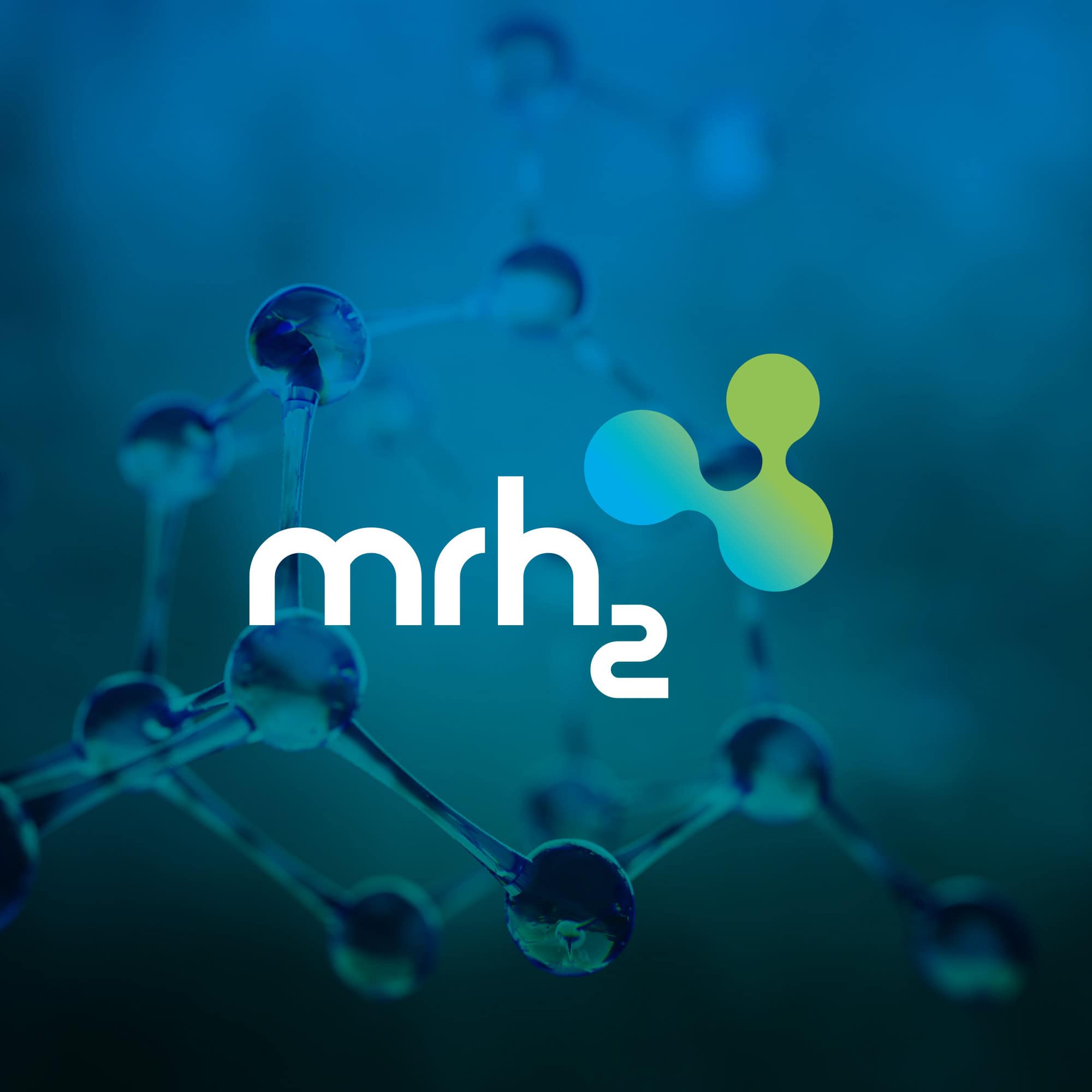 logo von mrh2 vor einer blauen molekülstruktur