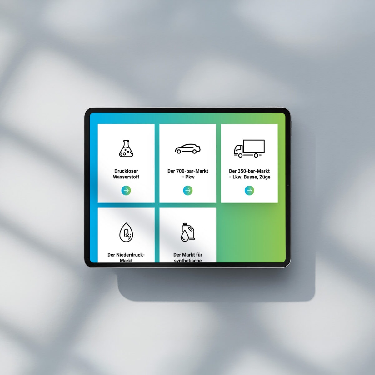 tablet mit den anwendungsbereichen von wasserstoff auf der website von mrh2